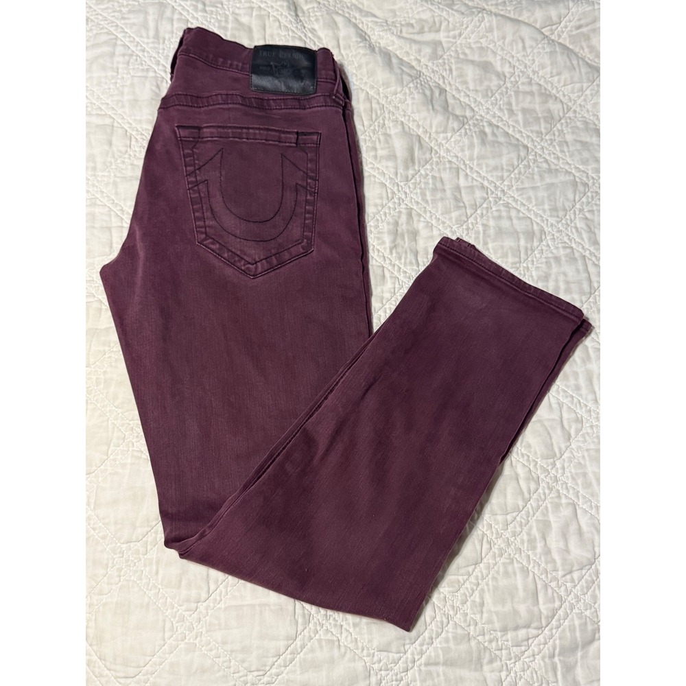 True Religion Geno Relaxed Slim Jeans Burgundy Wine Mens 32